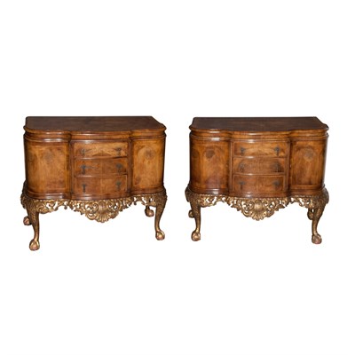Lot 476 - Pair of Continental Rococo Style Walnut...