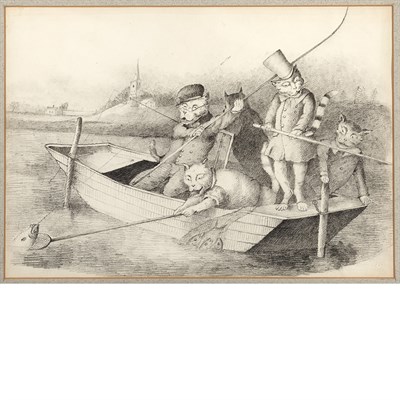 Lot 26 - French School 19th Century Fishing Cats...