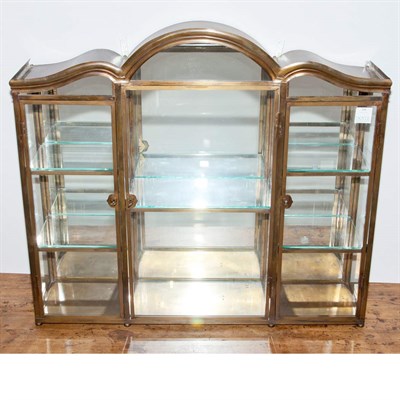 Lot 230 - Brass Three-Door Hanging Vitrine Height 31 1/2...