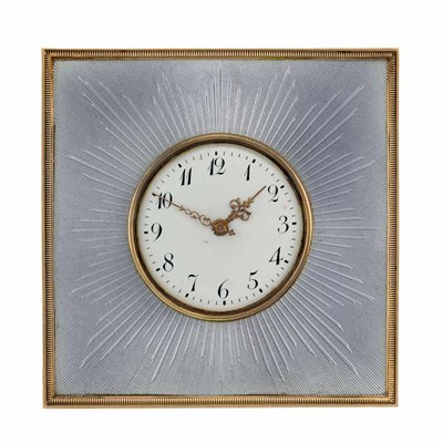 Lot 317 - Gold, Silver and Gray Guilloche Enamel Desk Clock, Carl Faberge, Workmaster Henrik Wigstrom