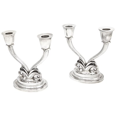 Lot 398 - Pair of Danish Sterling Silver Two-Light...