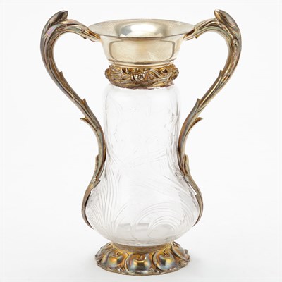Lot 349 - Durgin Sterling Silver and Cut Glass Vase...