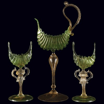 Lot 653 - Group of Three Salviati Glass Goblets Late...