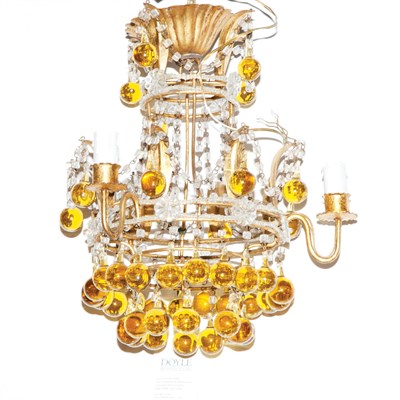 Lot 337 - Beaded Amber Glass Three-Light Chandelier...