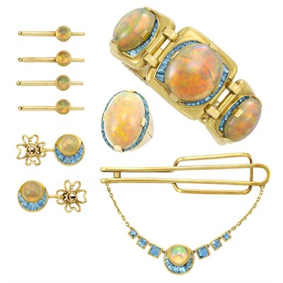 Lot 48 - Group of Gentleman's Gold, Opal and Aquamarine Jewelry, Seaman Schepps