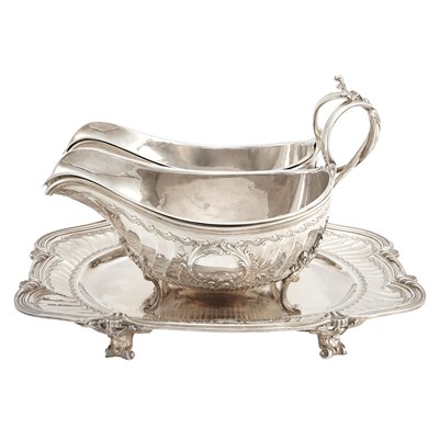 Lot 325 - French Silver Double Sauceboat on Stand...