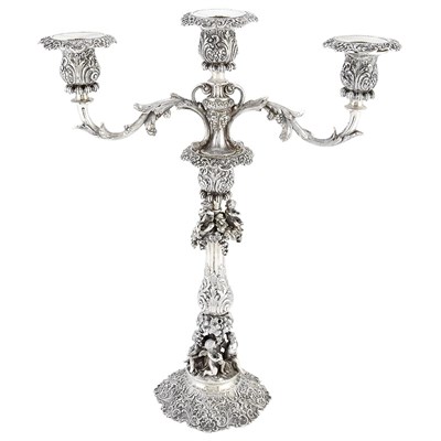 Lot 338 - Pair of German Silver Three-Light Candelabra...