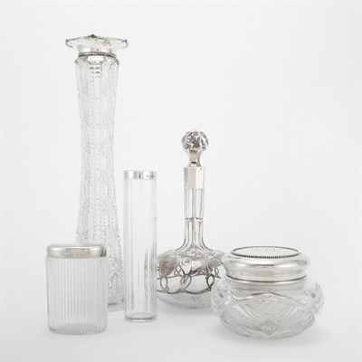Lot 314 - Group of Five Silver Mounted Glass Dresser...