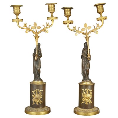 Lot 630 - Pair of French Gilt and Patinated-Bronze...