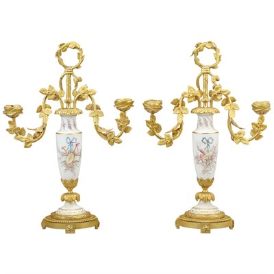 Lot 162 - Two Pairs of Sevres Style Gilt-Metal Mounted...