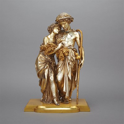 Lot 453 - French Silvered and Gilt-Bronze Figural Group...