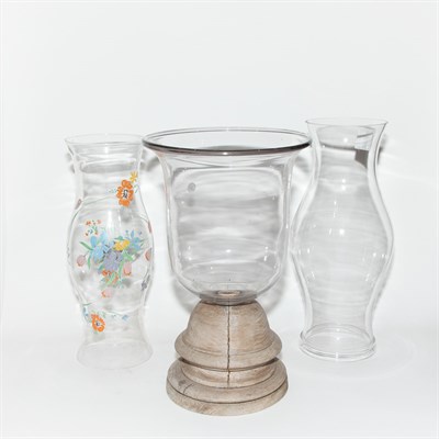 Lot 152 - Group of Three Glass Hurricane Shades One on a...