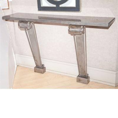 Lot 164 - Art Deco Style Marble Top Wrought Iron Console...