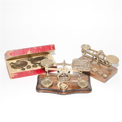 Lot 222 - Group of Three Brass Postage Scales; And...