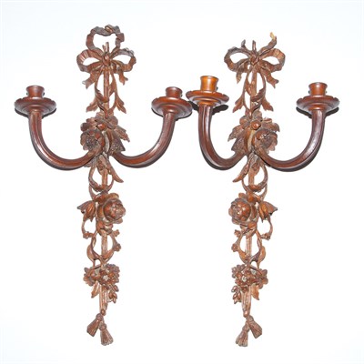 Lot 329 - Pair of French Style Carved Wood Two-Light...