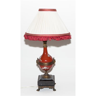 Lot 303 - Pair of Enamel Porcelain Lamps Height overall...
