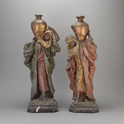 Lot 276 - Pair of Cold Painted Terra Cotta Figures of...