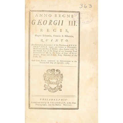 Lot 69 - [PENNSYLVANIA - BENJAMIN FRANKLIN IMPRINT]...