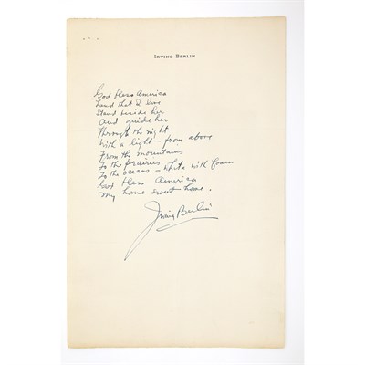 Lot 371 - BERLIN, IRVING Autograph stanza from God Bless...