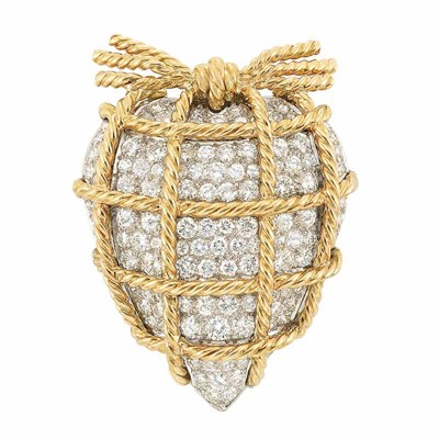 Lot 344 - Gold, Platinum and Diamond Heart Brooch, France