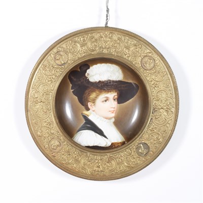 Lot 133 - Framed Continental Painted Porcelain Cabinet...