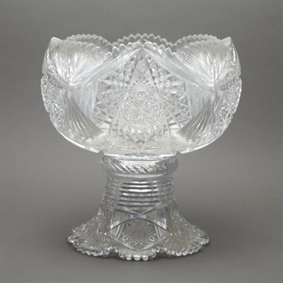 Lot 404 - Hand Blown Cut Glass Punch Bowl on Stand 20th...