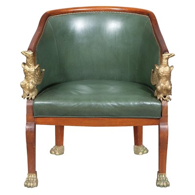 Lot 419 - Empire Style Brass Mounted Mahogany Tub Chair...