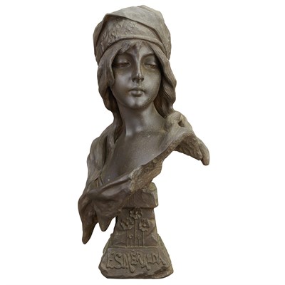 Lot 676 - French Art Nouveau Patinated-Spelter Bust of...
