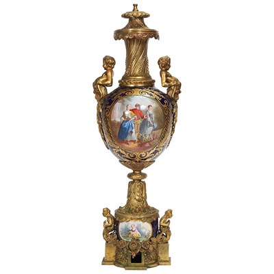 Lot 210 - Sevres Style Gilt-Metal Mounted and Polychrome...