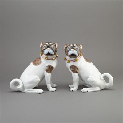 Lot 416 - Pair of Dresden Porcelain Figures of Pugs...