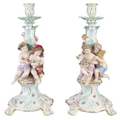 Lot 112 - Pair of Meissen Gilt and Polychrome Decorated...