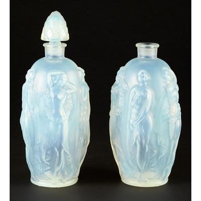 Lot 593 - Two Art Deco Style Molded Opalescent Glass...