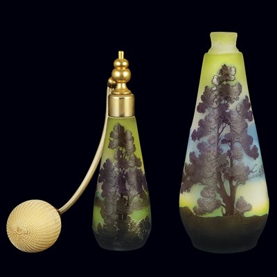 Lot 605 - Two Galle Acid Etched Cameo Glass Atomizers...