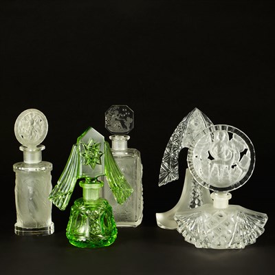 Lot 591 - Group of Art Deco Style Molded Glass Perfume...
