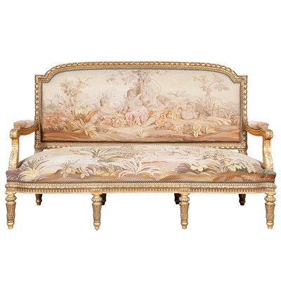 Lot 738 - Louis XVI Style Aubusson Upholstered Giltwood...