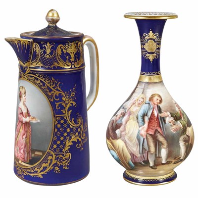 Lot 385 - German Gilt and Polychrome Decorated Porcelain...
