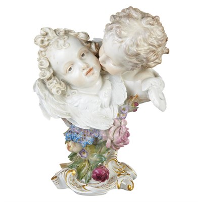 Lot 113 - Meissen Porcelain Bust of Two Cupids Depicted...