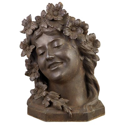 Lot 639 - Art Nouveau Patinated-Spelter Head-Form Bottle...