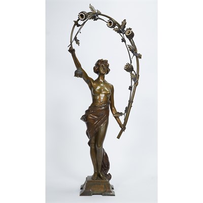 Lot 637 - Unsigned Art Nouveau Bronze and Spelter...