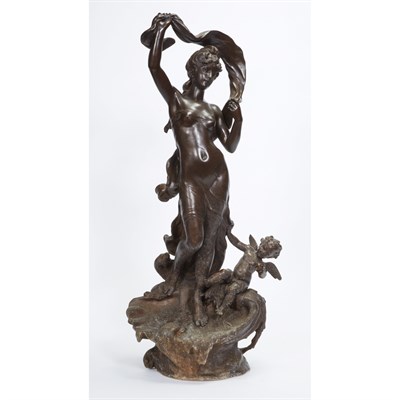Lot 638 - French Art Nouveau Patinated-Spelter Figural...