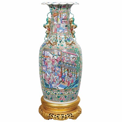 Lot 104 - Chinese Famille Rose Porcelain Temple Vase...