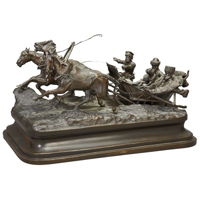 Lot 359 - Russian Bronze Group of a Winter Troika After...