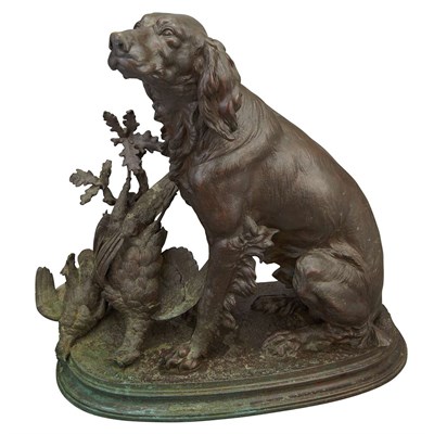 Lot 361 - Bronze Figural Group of a Seated Retriever and...