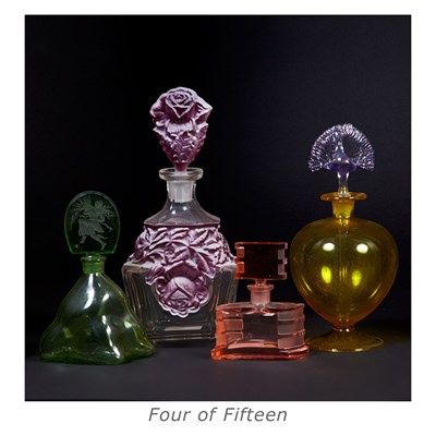 Lot 590 - Group of Molded Glass Perfume Bottles 20th...
