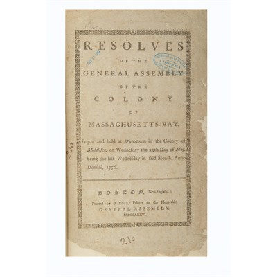 Lot 106 - [MASSACHUSETTS - REVOLUTION] Group of Resolves...