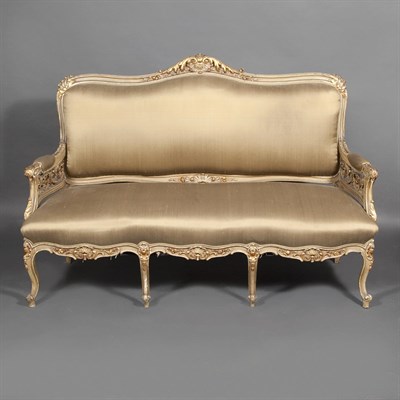 Lot 125 - Louis XV Style Carved, Gilt and Painted Settee...