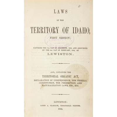 Lot 270 - [IDAHO TERRITORY] Laws of the Territory of...