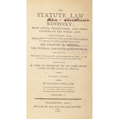 Lot 200 - [KENTUCKY] LITTELL, WILLIAM. The Statute Law...