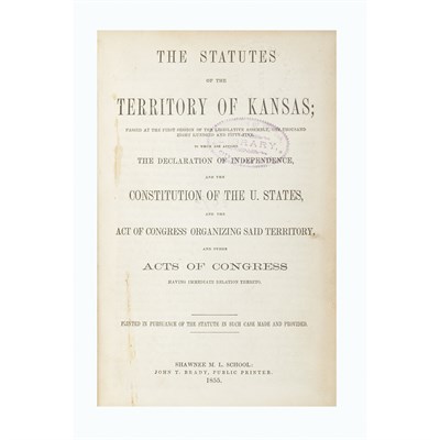 Lot 256 - [KANSAS TERRITORY] The Statutes of the...