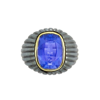 Lot 252 - Gold, Oxidized Steel and Tanzanite Ring, Bulgari